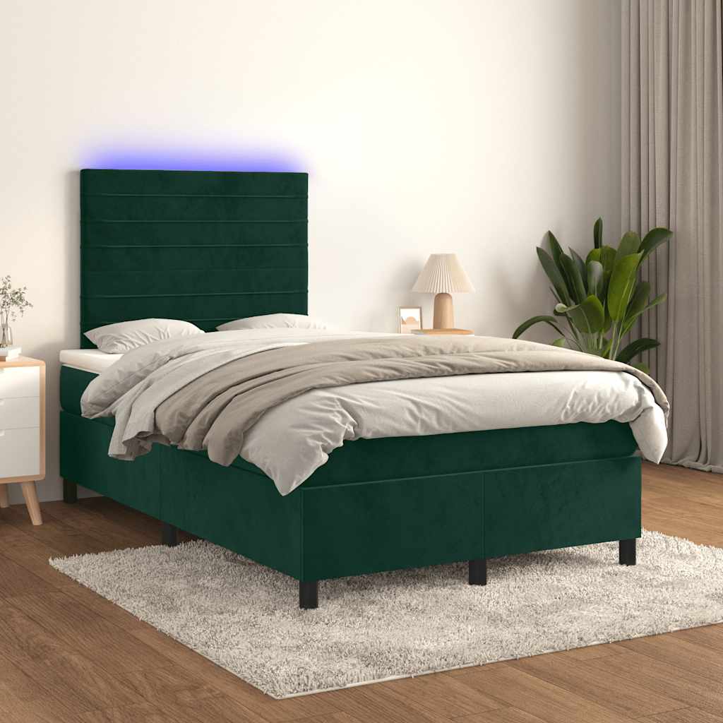 Boxspringbett mit Matratze & LED Dunkelgrün 120x200 cm Samt
