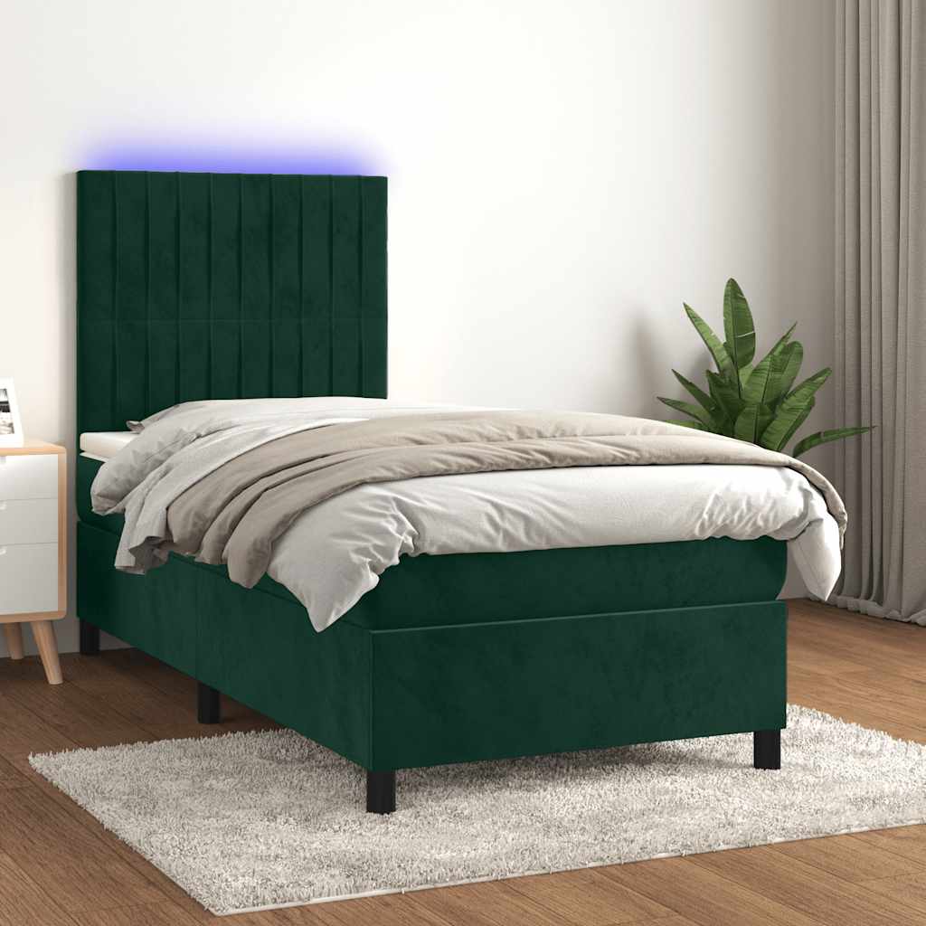 Boxspringbett mit Matratze & LED Dunkelgrün 90x190 cm Samt