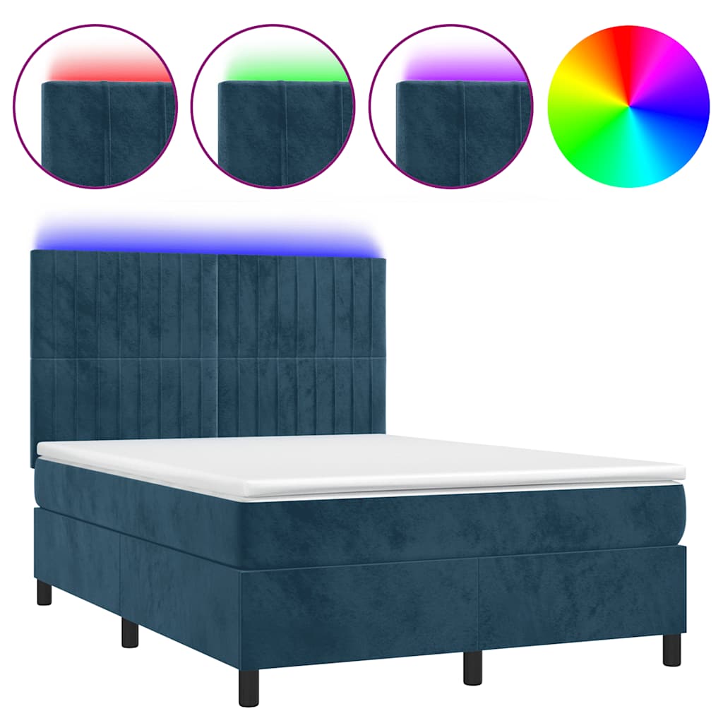 Boxspringbett mit Matratze & LED Dunkelblau 140x190 cm Samt