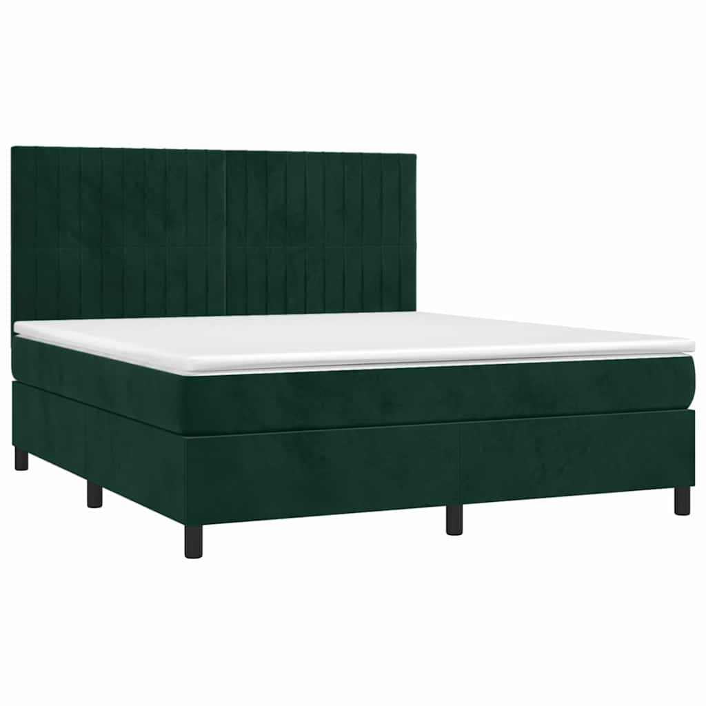 Boxspringbett mit Matratze & LED Dunkelgrün 160x200 cm Samt