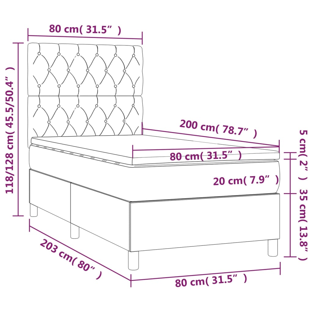 Boxspringbett mit Matratze & LED Dunkelgrau 80x200 cm Samt