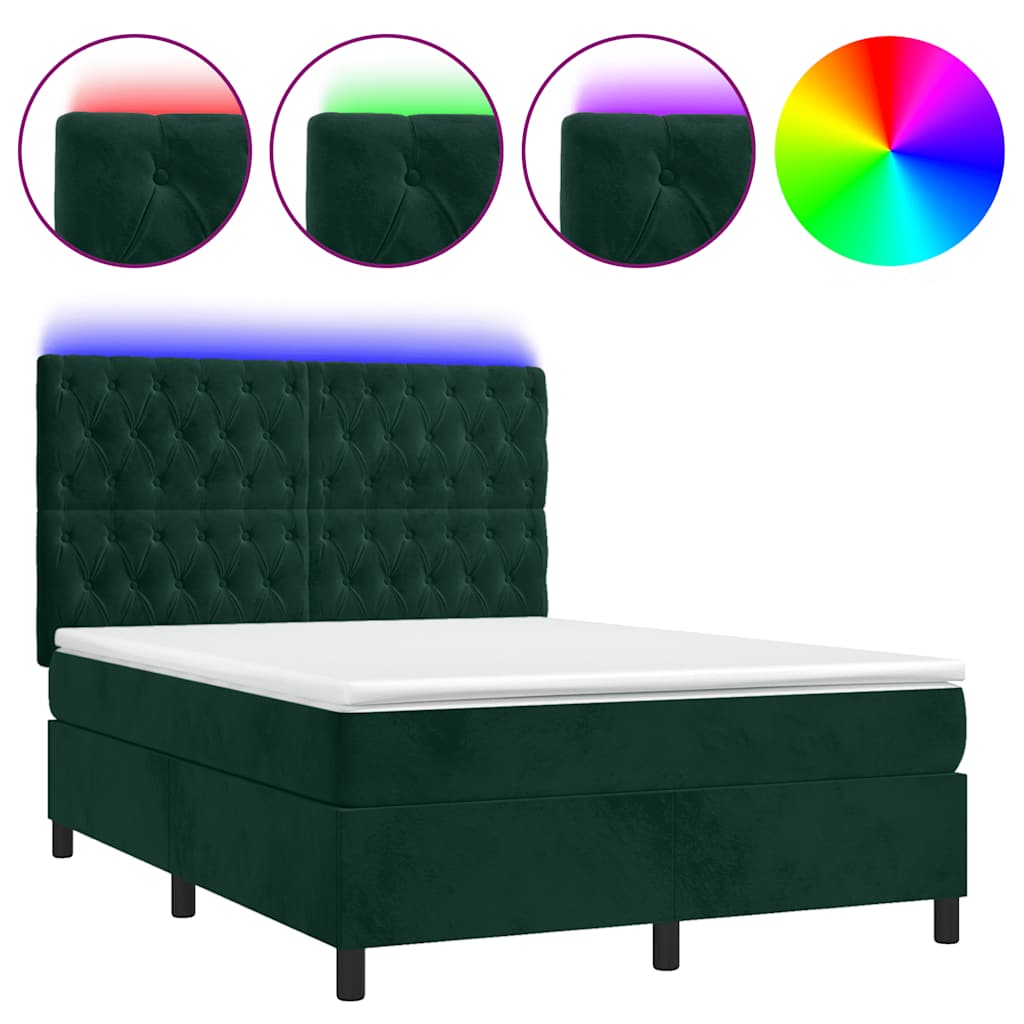 Boxspringbett mit Matratze & LED Dunkelgrün 140x200 cm Samt