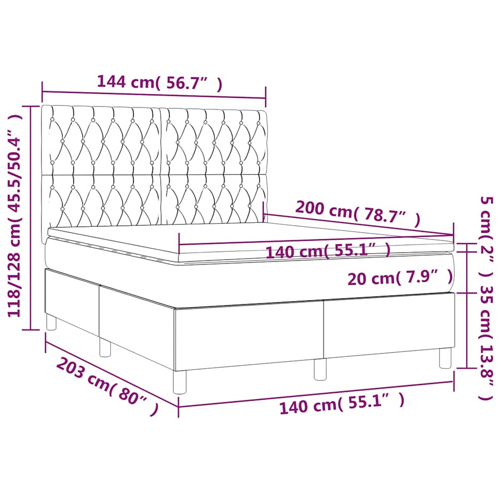 Boxspringbett mit Matratze & LED Dunkelgrün 140x200 cm Samt