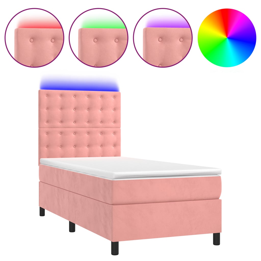 Boxspringbett mit Matratze & LED Rosa 80x200 cm Samt