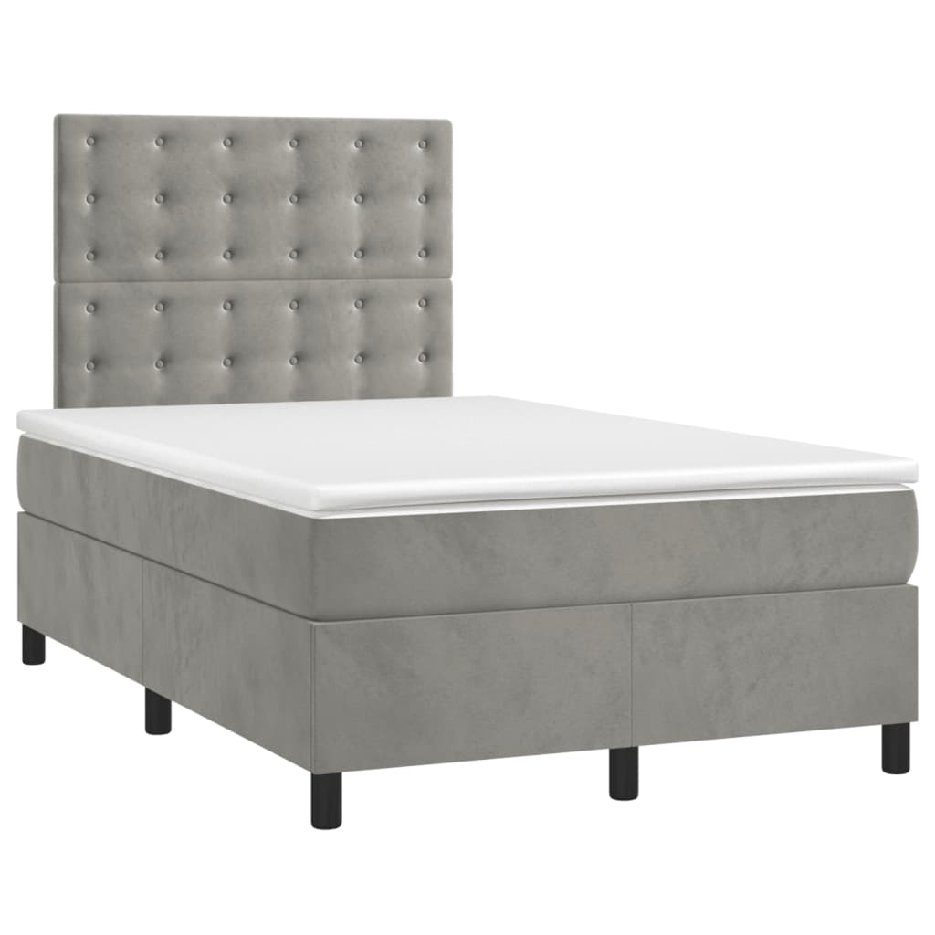 Boxspringbett mit Matratze & LED Hellgrau 120x200 cm Samt