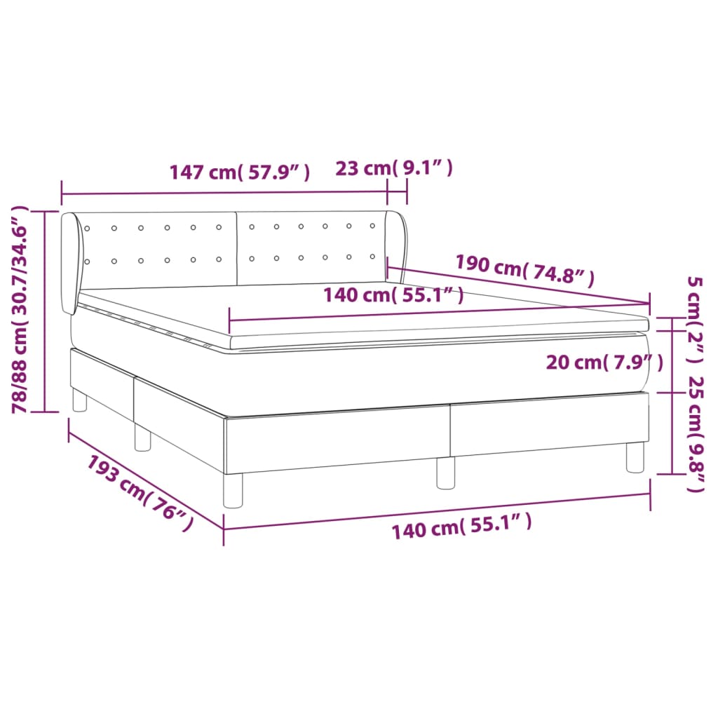 Boxspringbett mit Matratze Dunkelgrau 140x190 cm Stoff