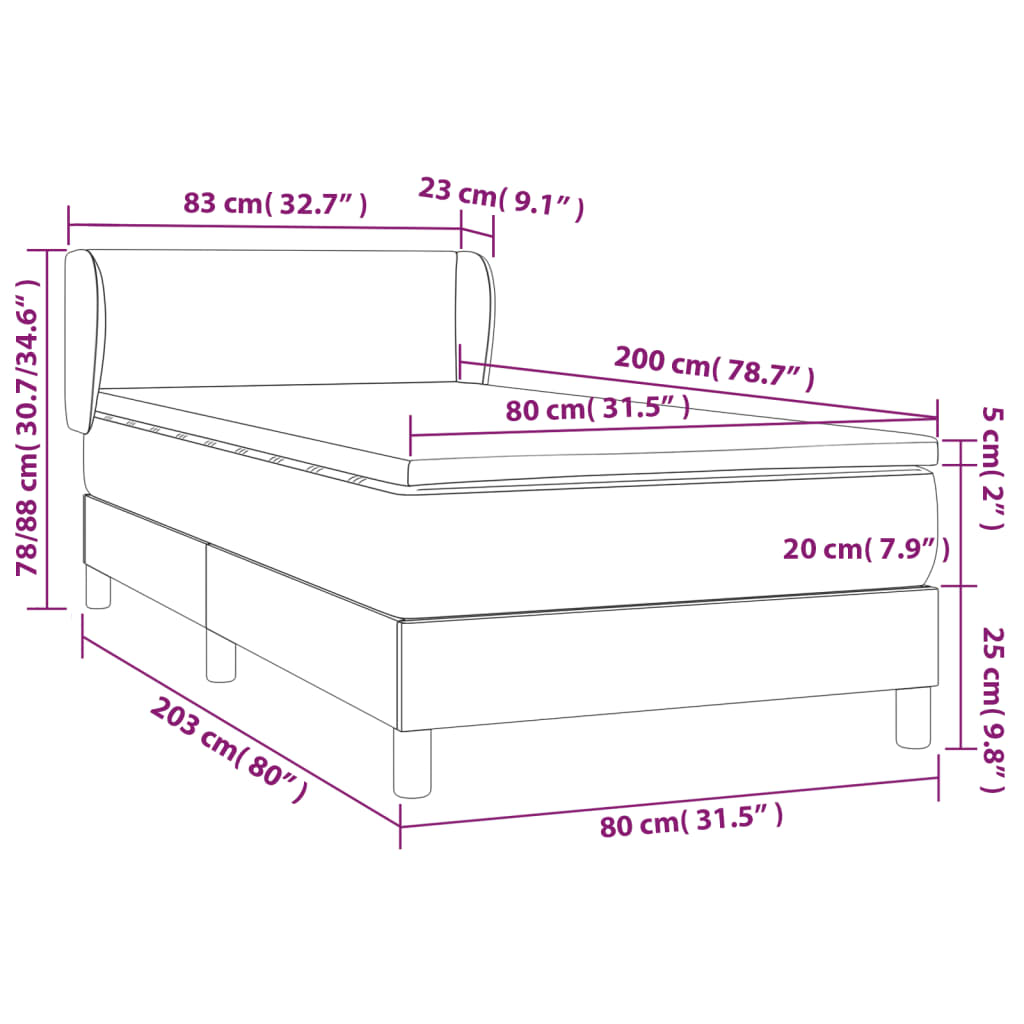 Boxspringbett mit Matratze Creme 80x200 cm Kunstleder