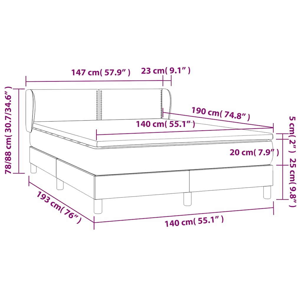 Boxspringbett mit Matratze Schwarz 140x190 cm Samt