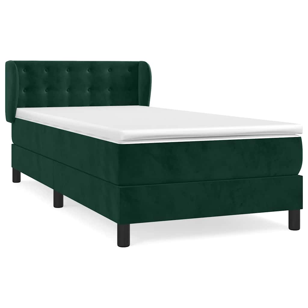 Boxspringbett mit Matratze Dunkelgrün 90x190 cm Samt