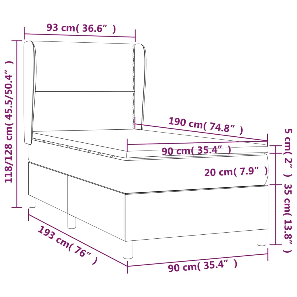 Boxspringbett mit Matratze Dunkelbraun 90x190 cm Stoff