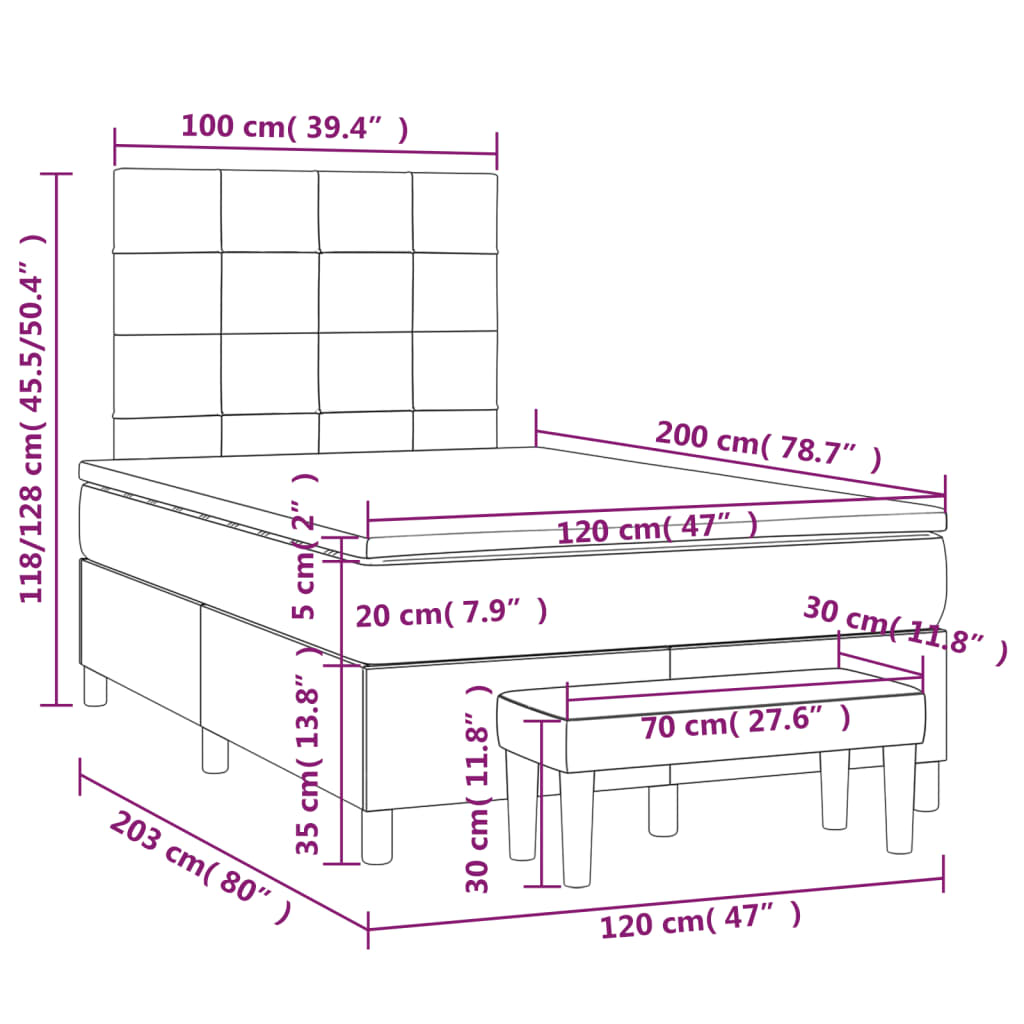 Boxspringbett mit Matratze Schwarz 120x200 cm Stoff