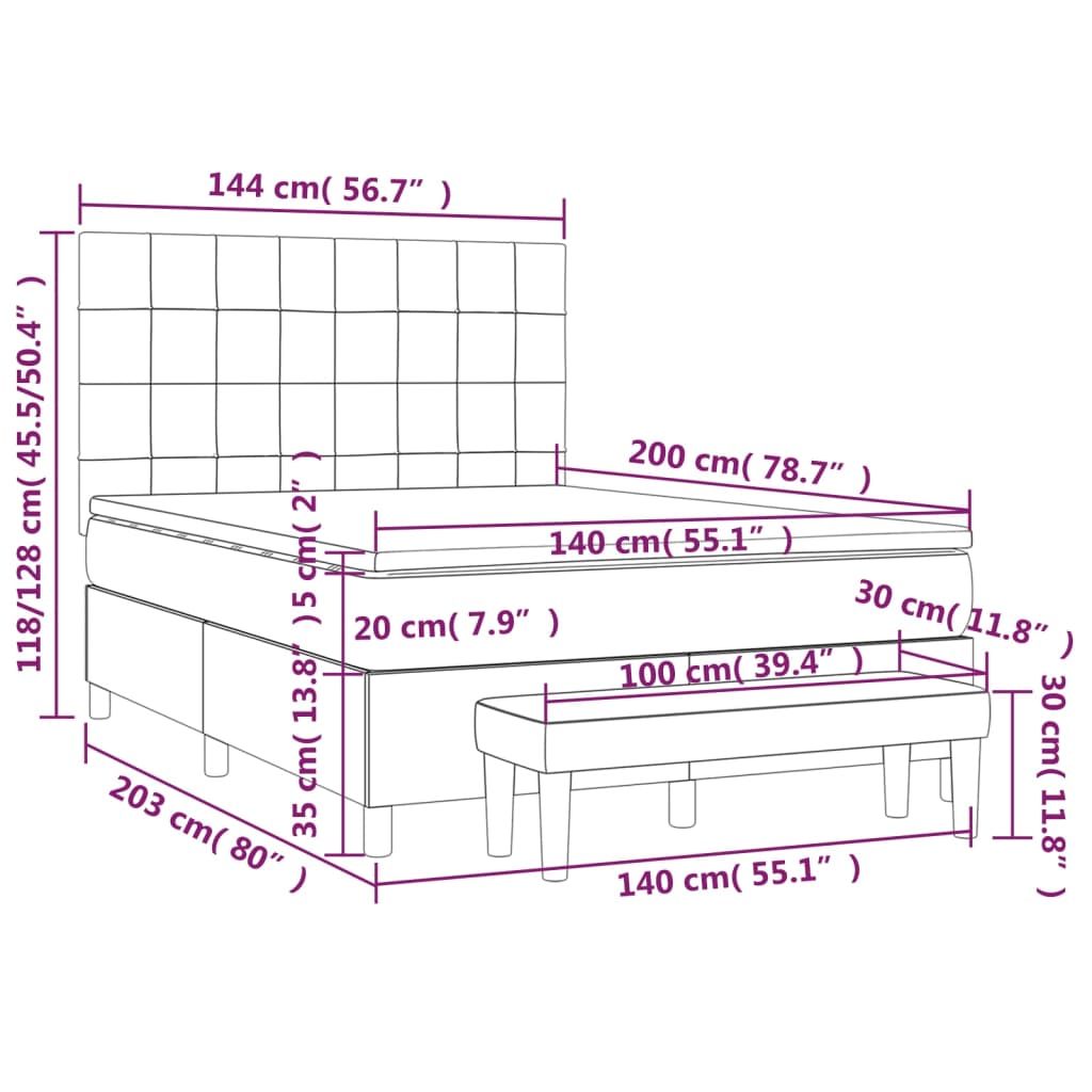 Boxspringbett mit Matratze Dunkelbraun 140x200 cm Stoff