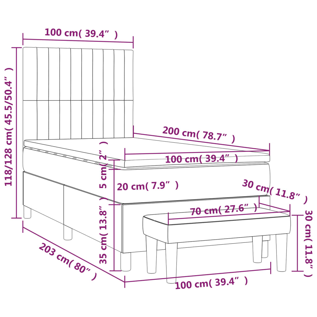 Boxspringbett mit Matratze Schwarz 100x200 cm Stoff