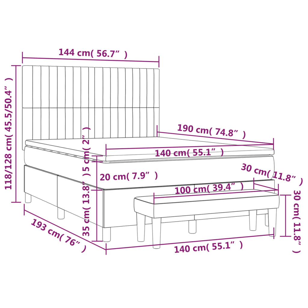 Boxspringbett mit Matratze Hellgrau 140x190 cm Stoff