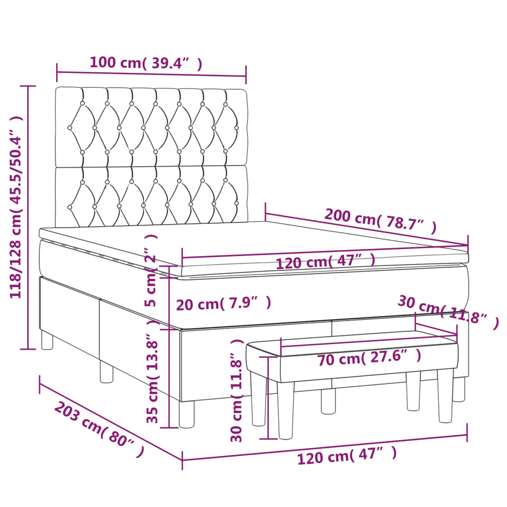 Boxspringbett mit Matratze Schwarz 120x200 cm Stoff