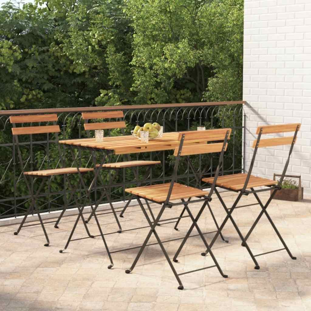 5-tlg. Bistro-Set Klappbar Massivholz Akazie und Stahl