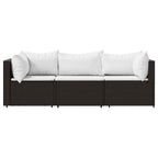 3-tlg. Garten-Lounge-Set mit Kissen Braun Poly Rattan