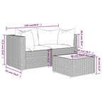 3-tlg. Garten-Lounge-Set mit Kissen Schwarz Poly Rattan
