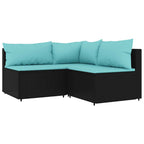 3-tlg. Garten-Lounge-Set mit Kissen Schwarz Poly Rattan