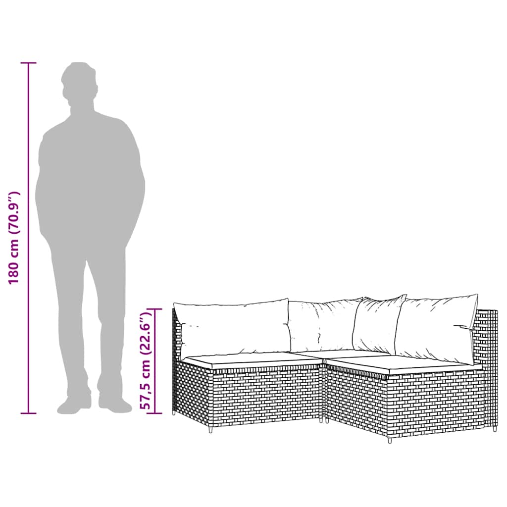 3-tlg. Garten-Lounge-Set mit Kissen Schwarz Poly Rattan