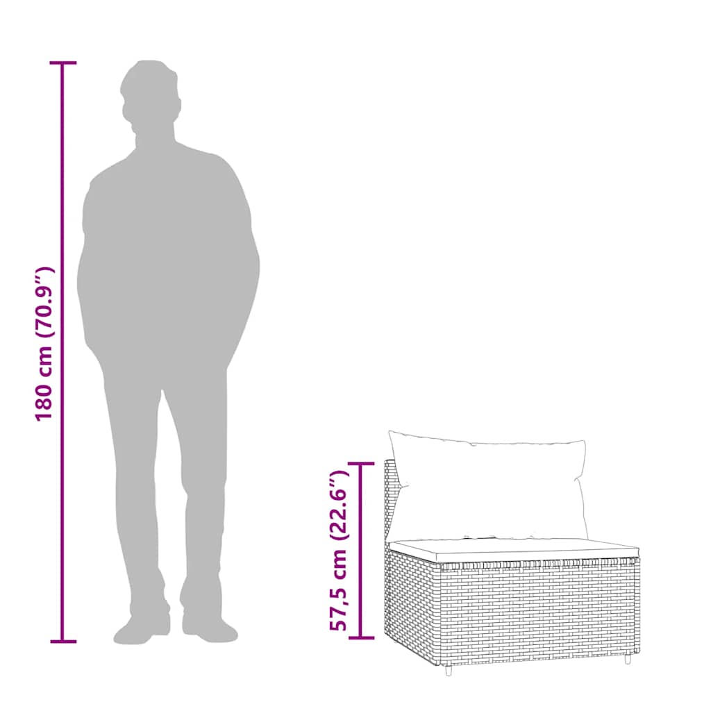 Garten-Mittelsofa mit Kissen Schwarz Poly Rattan