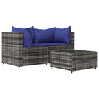 3-tlg. Garten-Lounge-Set mit Kissen Grau Poly Rattan