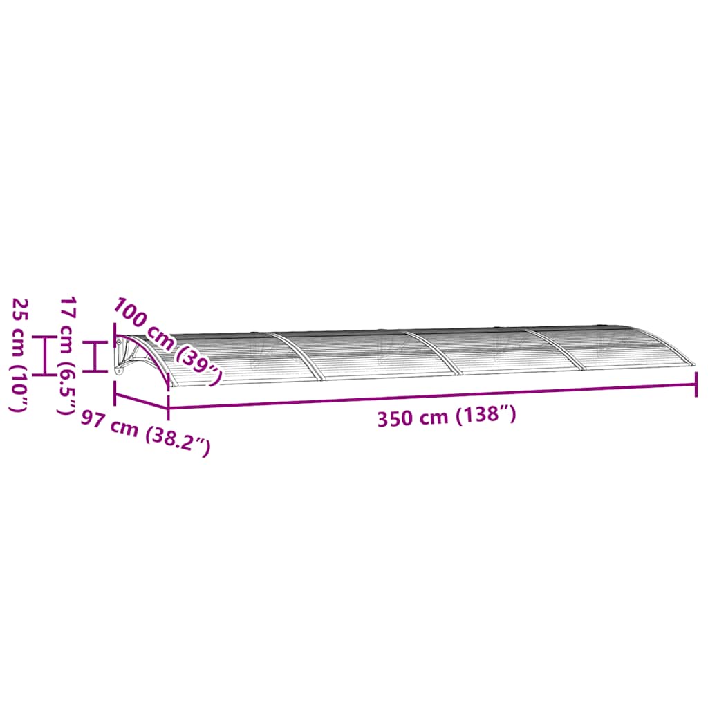 Türvordach Schwarz 350 x 100 cm Polycarbonat