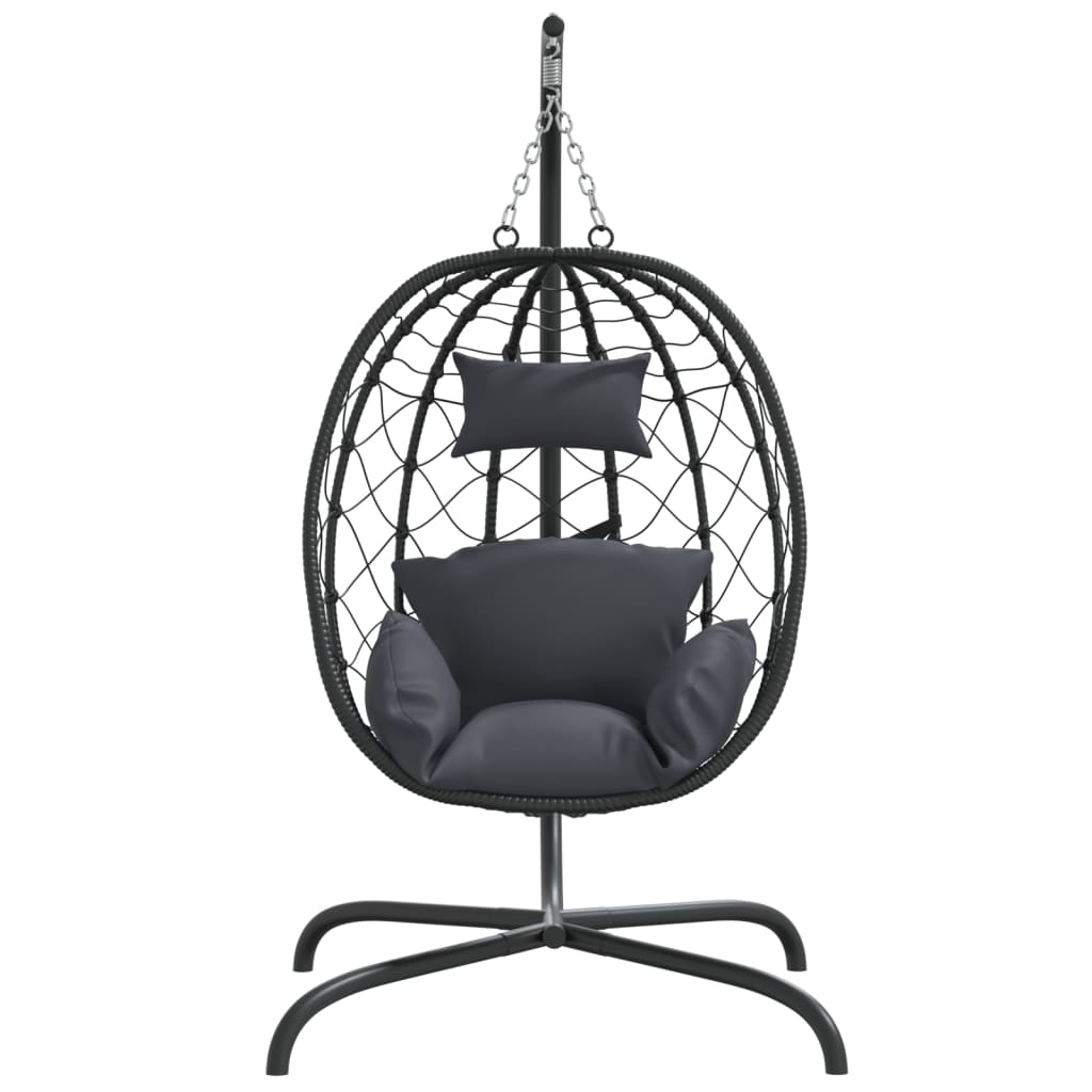 Hängesessel mit Kissen Anthrazit Poly Rattan & Stahl