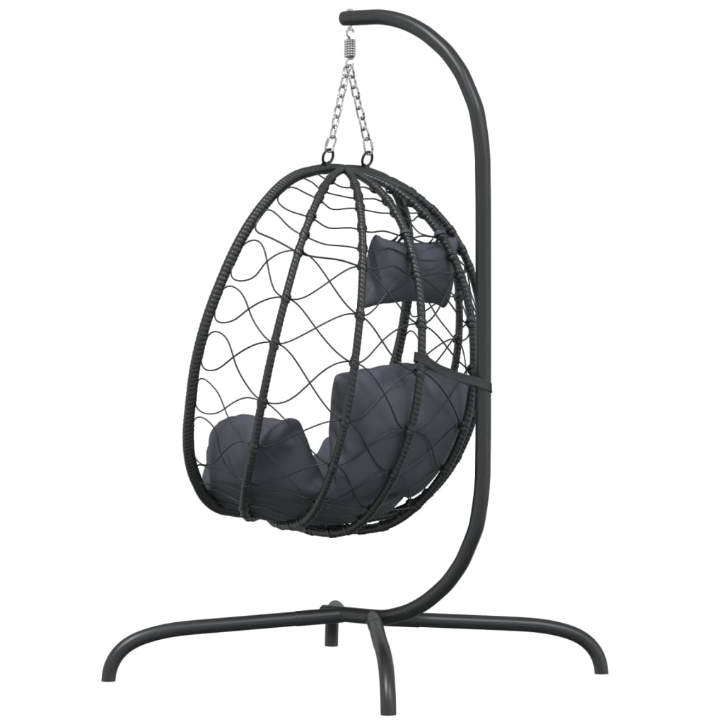 Hängesessel mit Kissen Anthrazit Poly Rattan & Stahl