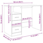 Schreibtisch mit Schubladen Schwarz 102x50x76 cm Holzwerkstoff