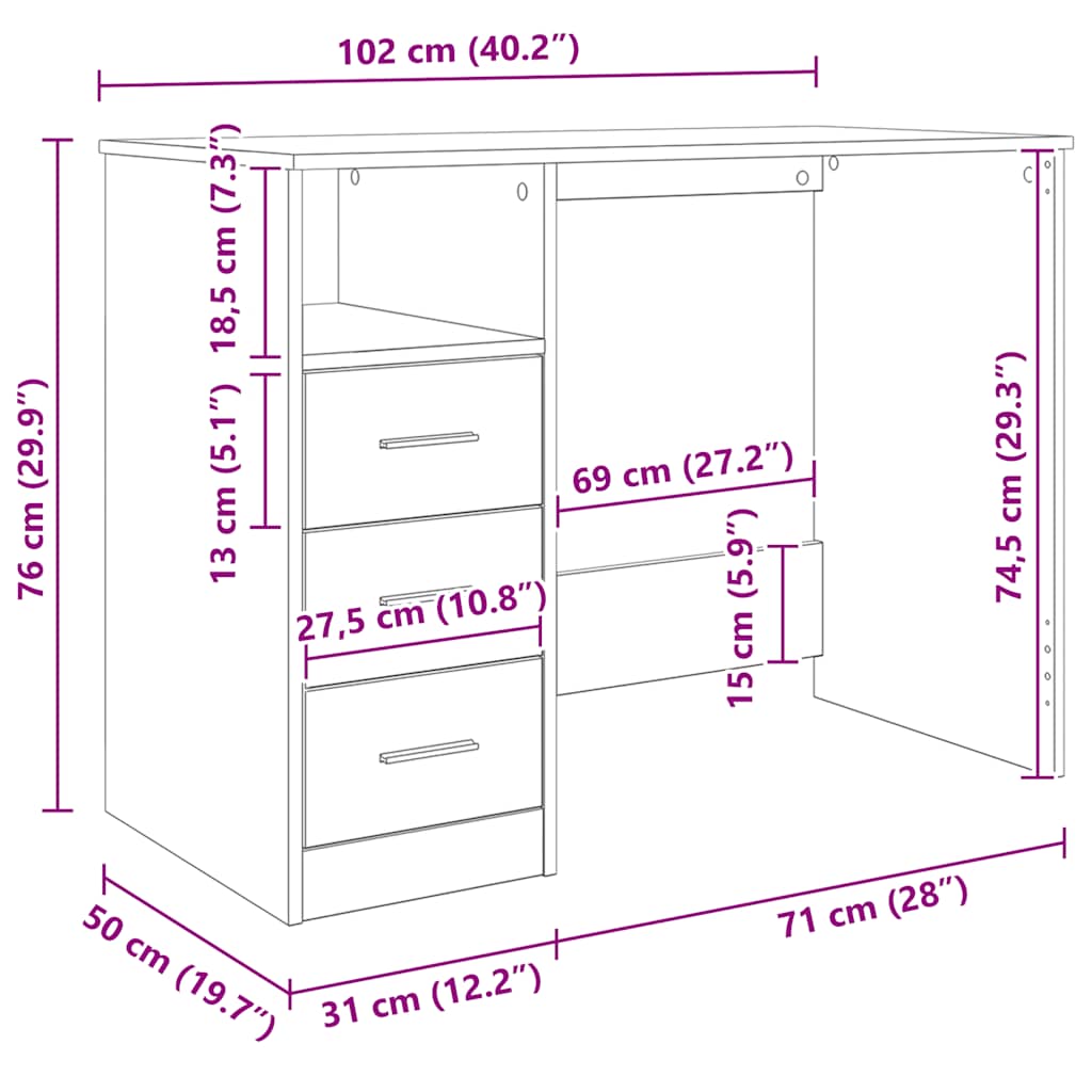 Schreibtisch mit Schubladen Schwarz 102x50x76 cm Holzwerkstoff