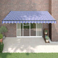 Markise Einziehbar Blau und Weiß 4,5x3 m Stoff und Aluminium