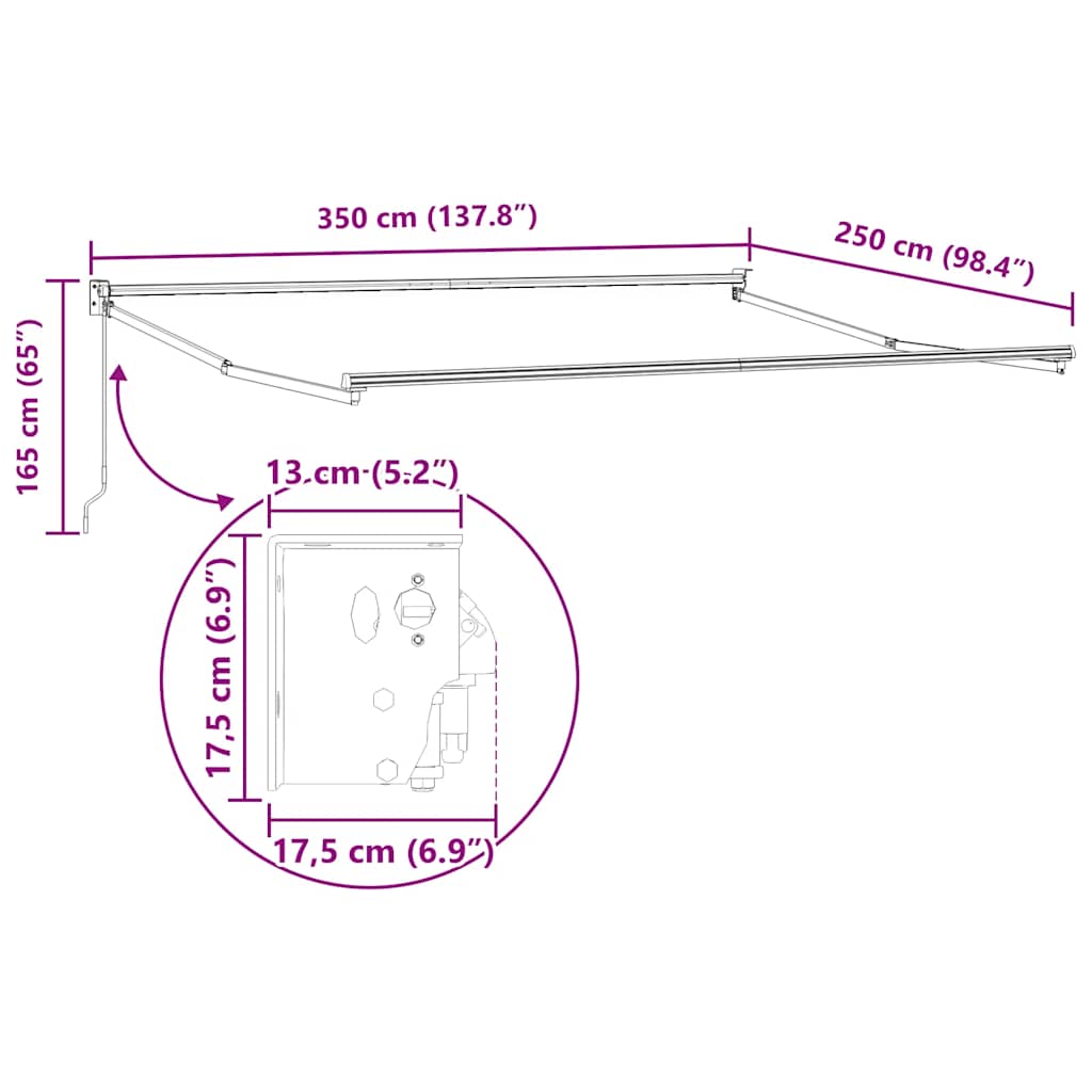 Markise Einziehbar Orange und Braun 3,5x2,5 m Stoff & Aluminium