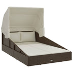 Sonnenliege mit Faltdach Braun 200x114x128 cm Poly Rattan
