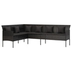 Gartensofa in L-Form mit Kissen Schwarz Poly Rattan