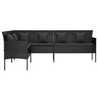 Gartensofa in L-Form mit Kissen Schwarz Poly Rattan