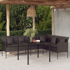 Gartensofa in L-Form mit Kissen Schwarz Poly Rattan