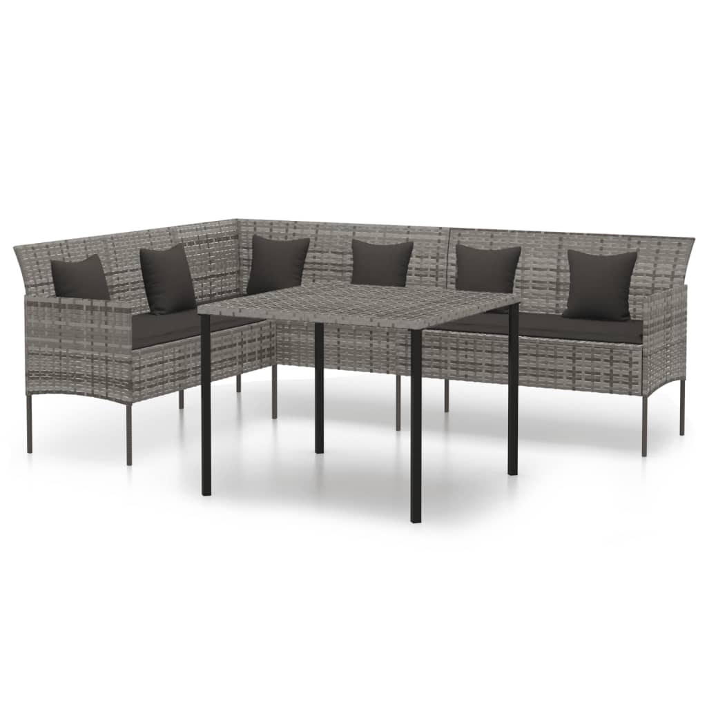 2-tlg. Garten-Essgruppe mit Kissen Grau Poly Rattan