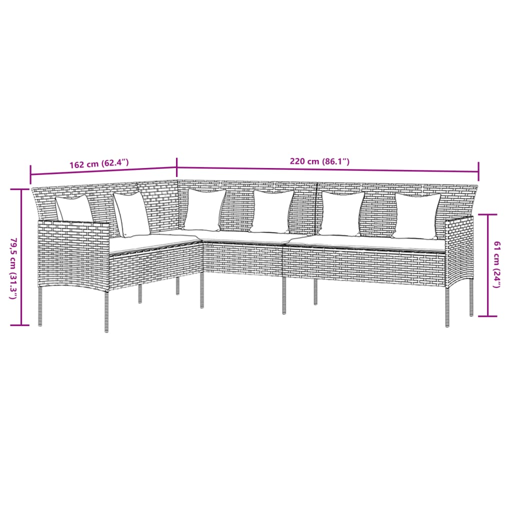 2-tlg. Garten-Essgruppe mit Kissen Grau Poly Rattan