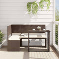 Gartensofa in L-Form mit Tisch und Kissen Braun Poly Rattan