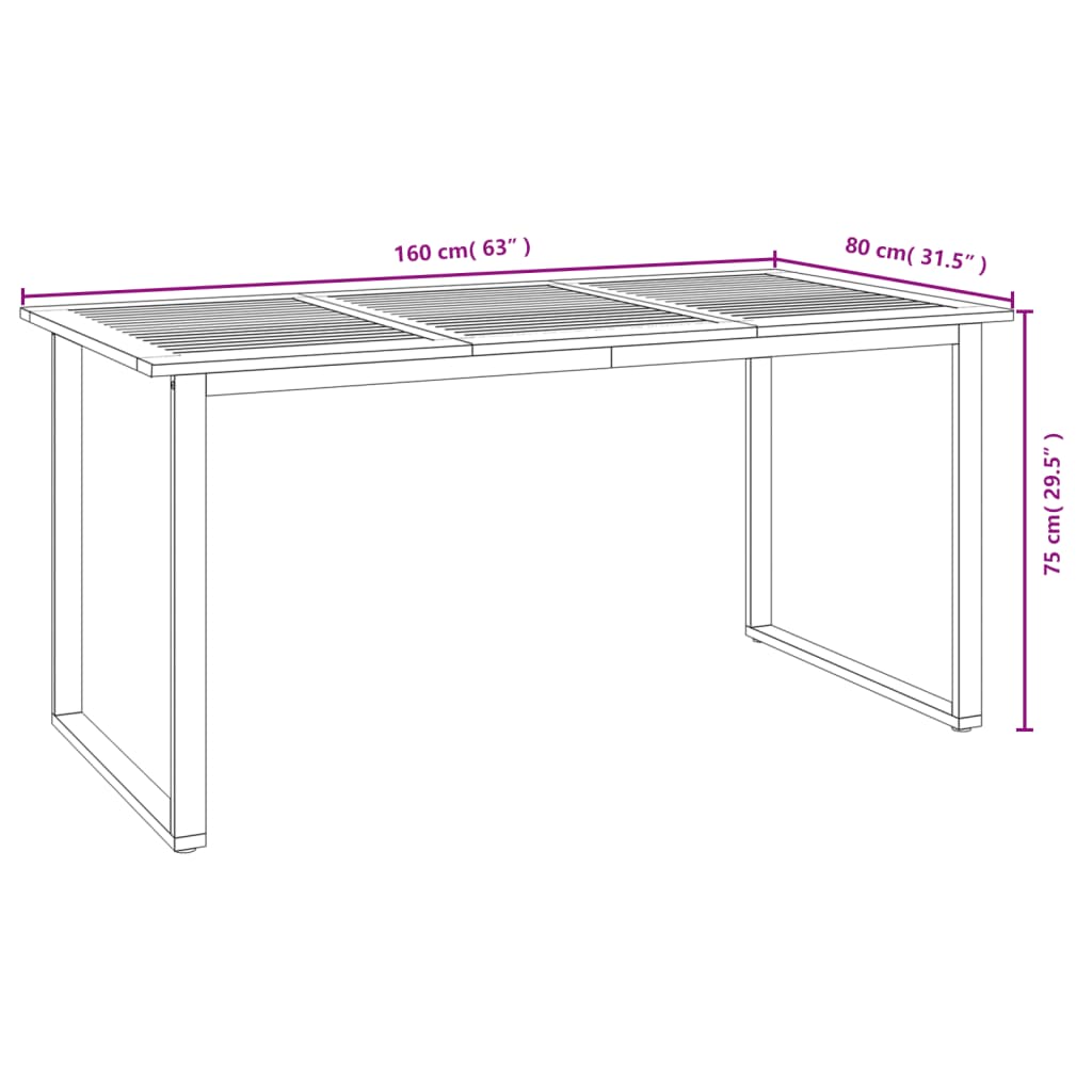 Gartentisch mit Beinen in U-Form 160x80x75 cm Massivholz Akazie