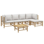 6-tlg. Garten-Lounge-Set mit Hellgrauen Kissen Bambus