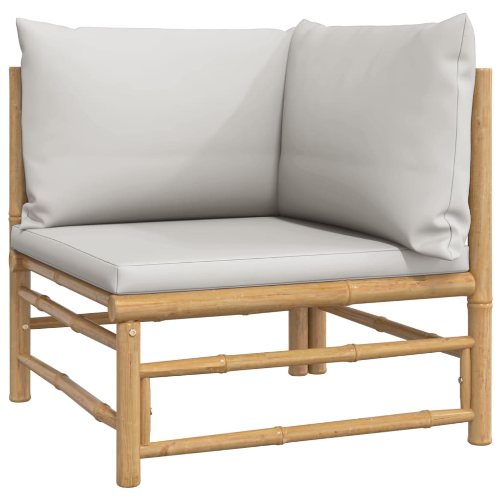 11-tlg. Garten-Lounge-Set mit Hellgrauen Kissen Bambus