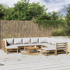 11-tlg. Garten-Lounge-Set mit Hellgrauen Kissen Bambus