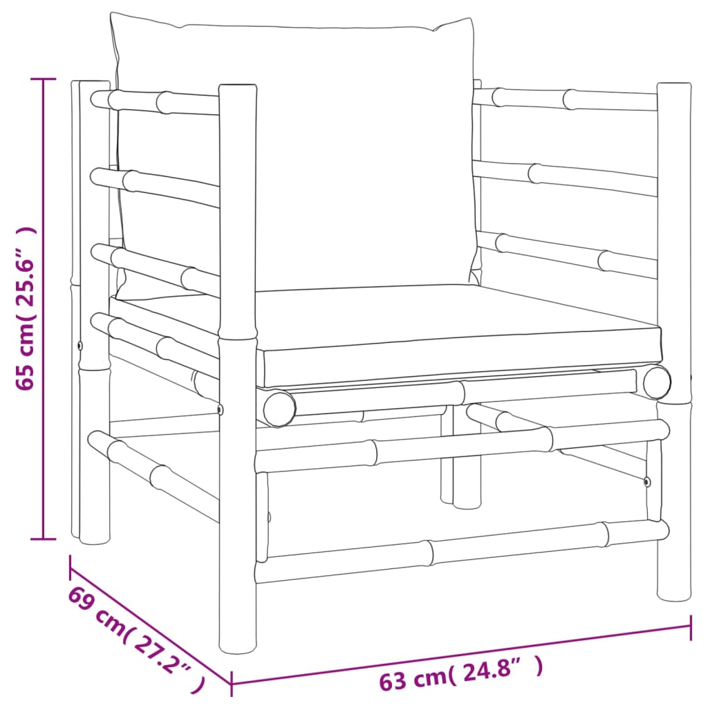 12-tlg. Garten-Lounge-Set mit Kissen Taupe Bambus