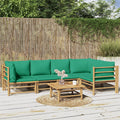 6-tlg. Garten-Lounge-Set mit Grünen Kissen Bambus