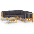 6-tlg. Garten-Lounge-Set mit Dunkelgrauen Kissen Bambus