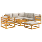 8-tlg. Garten-Lounge-Set mit Hellgrauen Kissen Massivholz