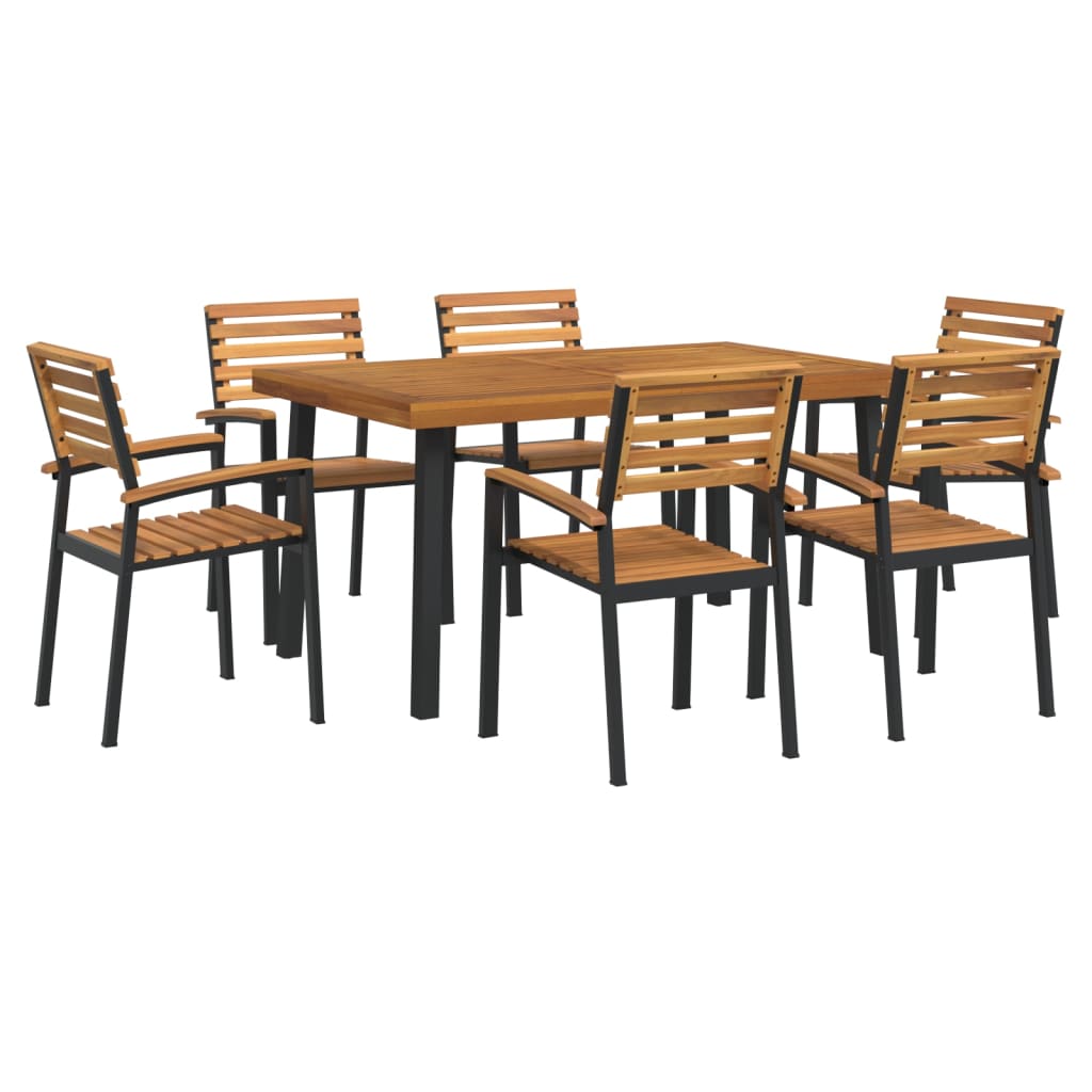 7-tlg. Garten-Essgruppe Massivholz Akazie und Metall