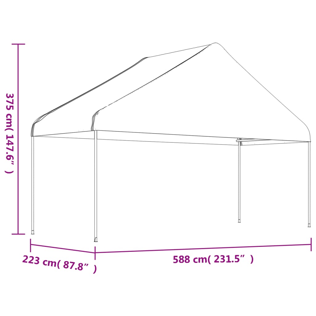 Pavillon mit Dach Weiß 15,61x5,88x3,75 m Polyethylen